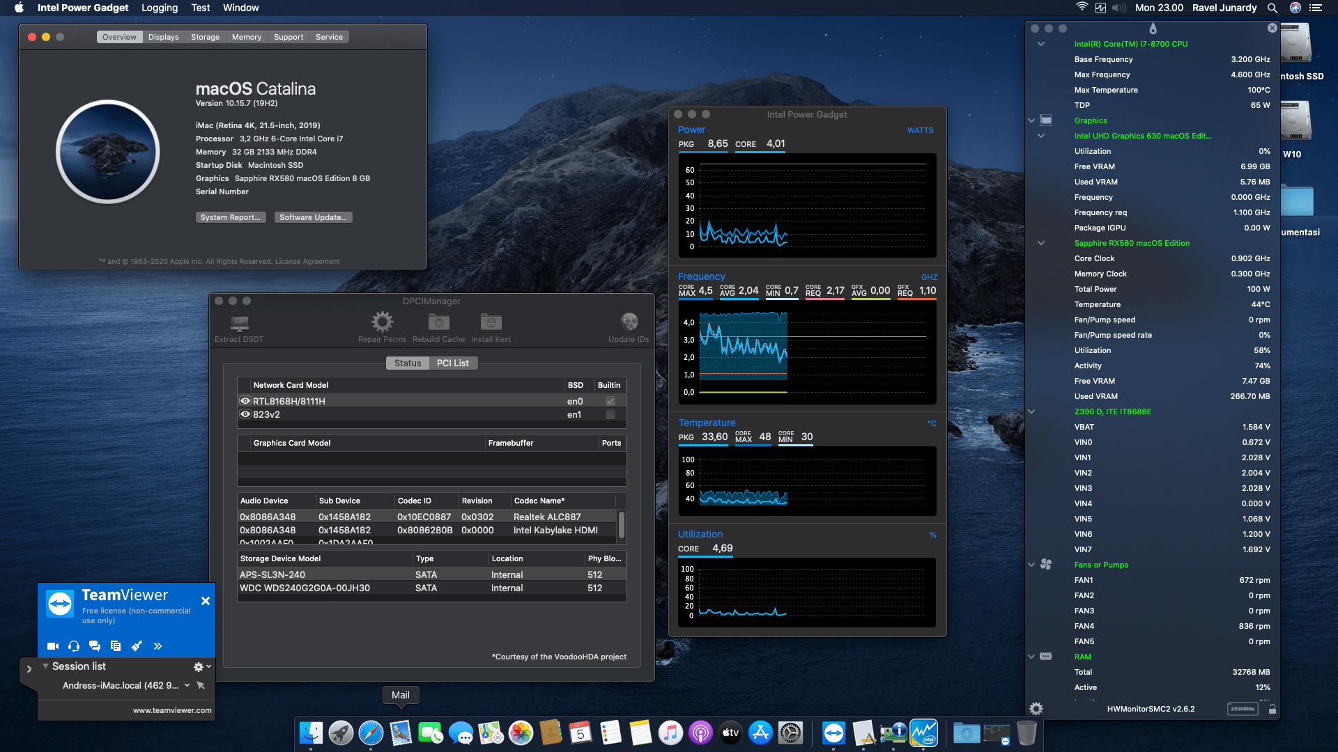 Success Hackintosh macOS Catalina 10.15.7 Build 19H2 in Gigabyte Z390 D + Intel Core i7 8700 + Sapphire RX 580